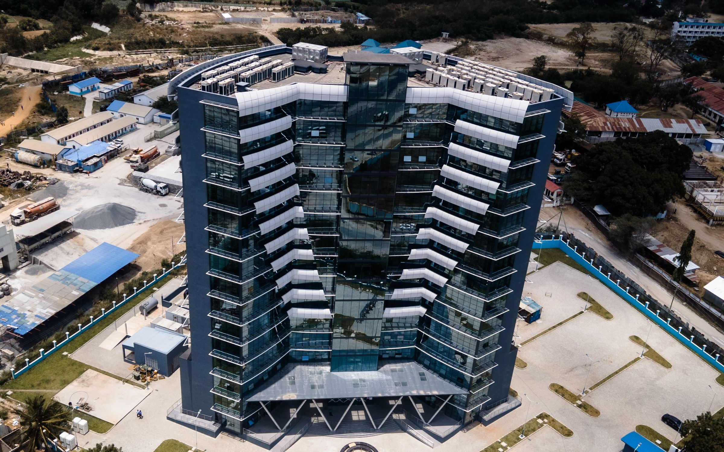 Aerial view of a modern commercial building in Dar es Salaam