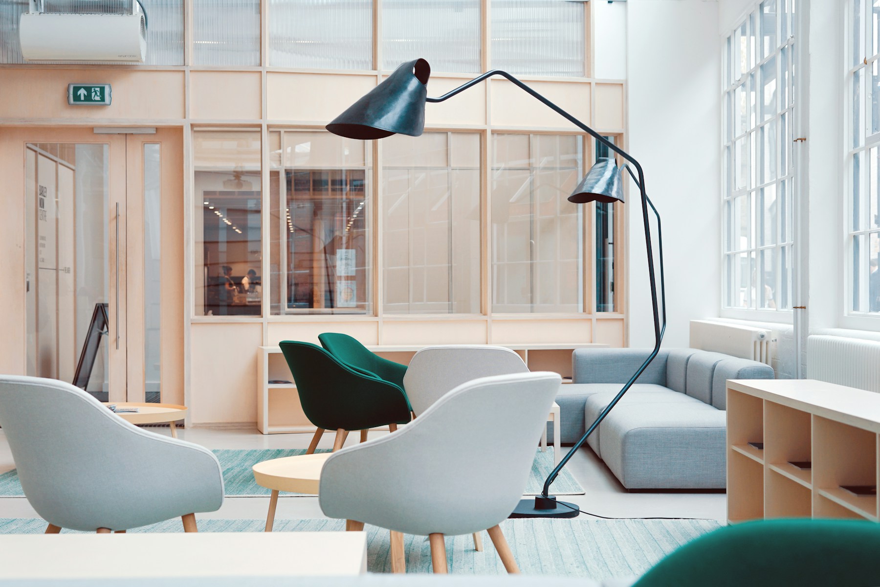 A light-filled professional learning space prepared for a training session