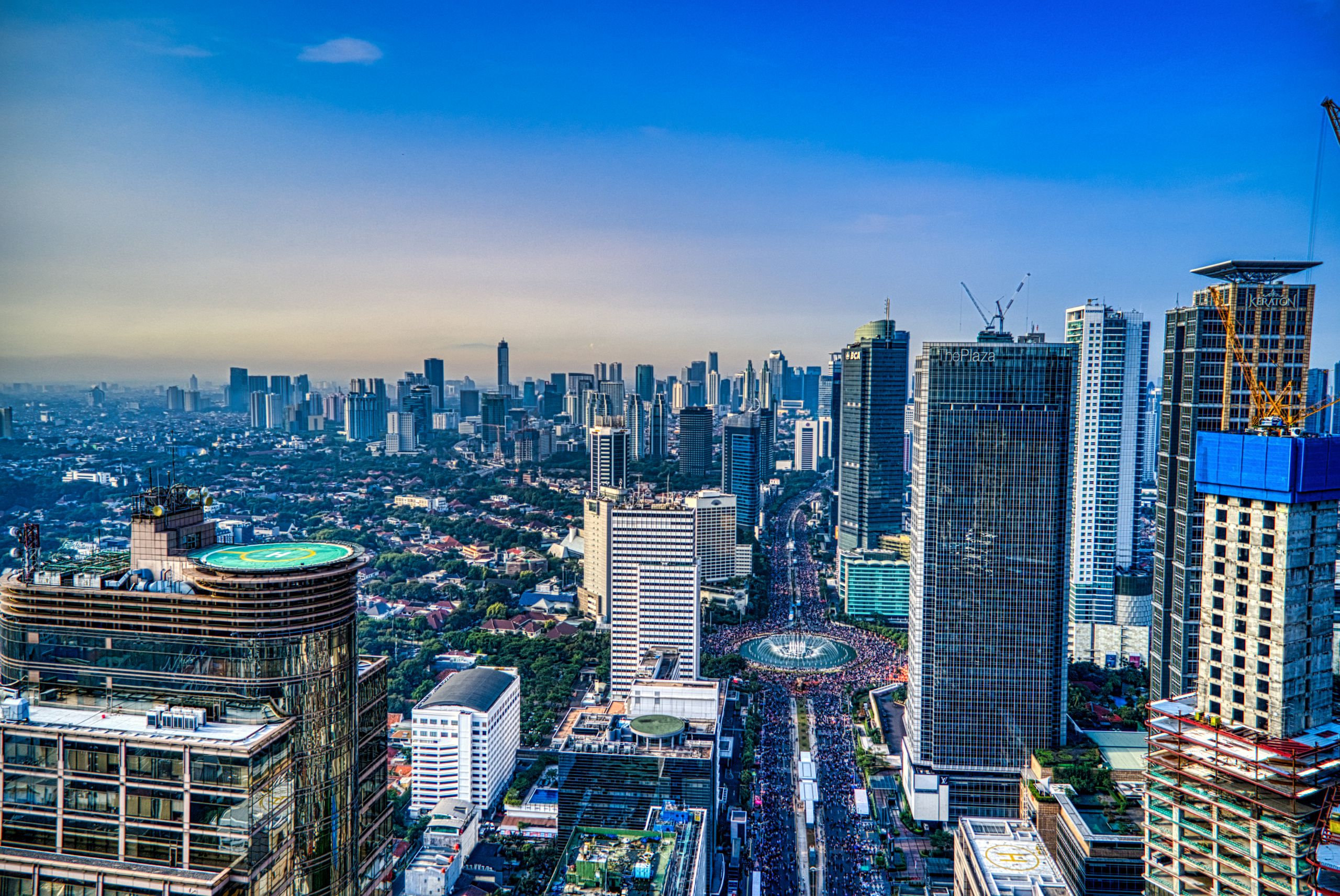 Aerial view of a dense city skyline